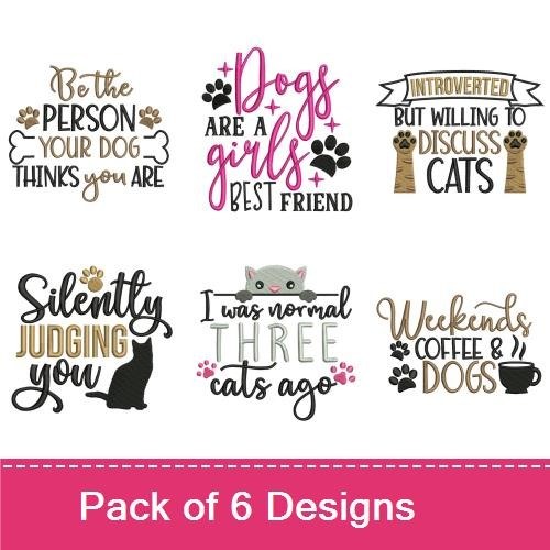Dog & Cat Quotes Embroidery Bundle – Fun Sayings (6 Designs)