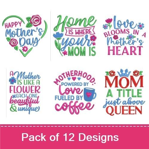 Mother's Day Sayings Embroidery Designs Bundle – Best Mom Ever, Happy Mother's Day, Berry Best Mom & More (12 Designs)