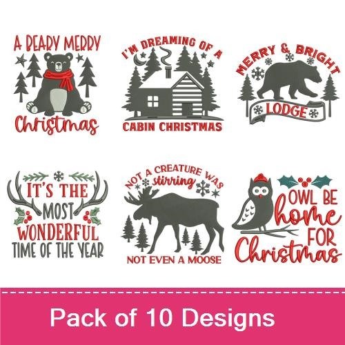 Cozy Cabin Christmas Embroidery Bundle – I'm Dreaming of a Cabin Christmas, Owl Be Home for Christmas, & More (10 Designs)