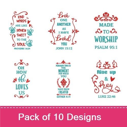 Redwork Inspirational Faith Quotes Embroidery Designs Bundle – Kind Words, Love One Another, Rise Up & More (10 Designs)