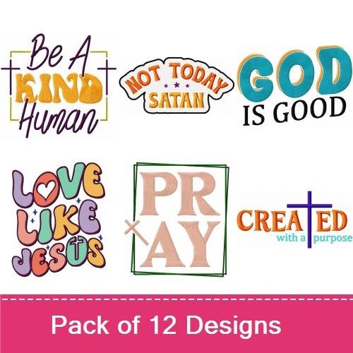 Christian Faith Phrases Embroidery Designs Bundle – He Is Risen, Pray More Worry Less, I Am A Child of God & More (12 Designs)