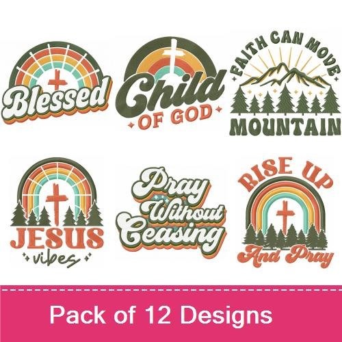 Faith and Inspiration Embroidery Designs Bundle – Child of God, Amen, Be a Kind Human & More (12 Designs)