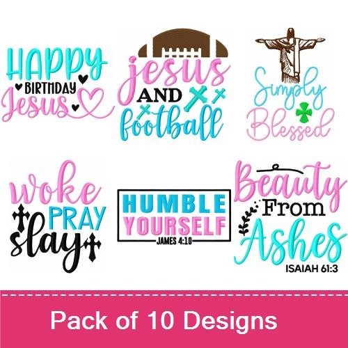 Faith & Inspirational Embroidery Designs Bundle – Happy Birthday Jesus, Simply Blessed, God is Love & More (10 Designs)