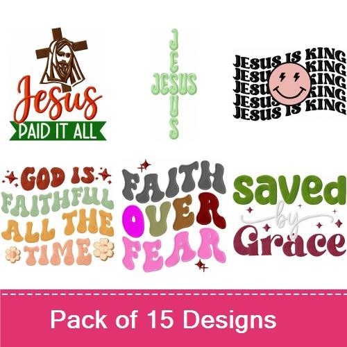 Faith Embroidery Designs Bundle – Jesus Paid It All, Jesus Loves You, Hope & More (15 Designs)