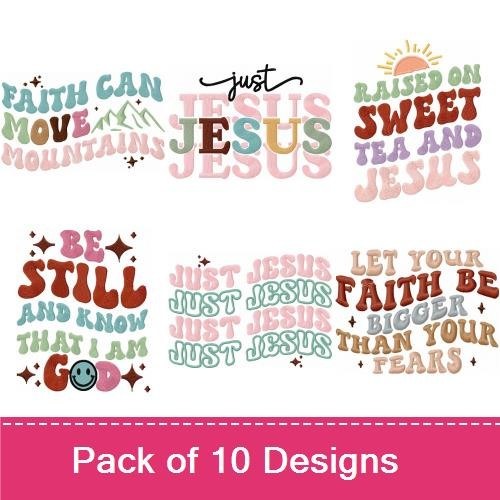 Faith & Jesus Embroidery Designs Bundle – Be Still and Know, God's Timing Is Right & More (10 Designs)