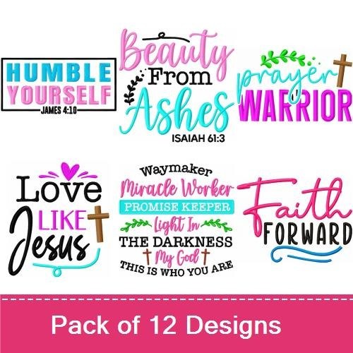 Christian Faith Embroidery Designs Bundle – Blessed with Cross, Faith Family Love, God is Love & More (12 Designs)