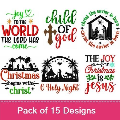 Christian Christmas Themes Embroidery Designs Bundle – Christmas is All About Jesus, Joy to the World, & More (15 Designs)