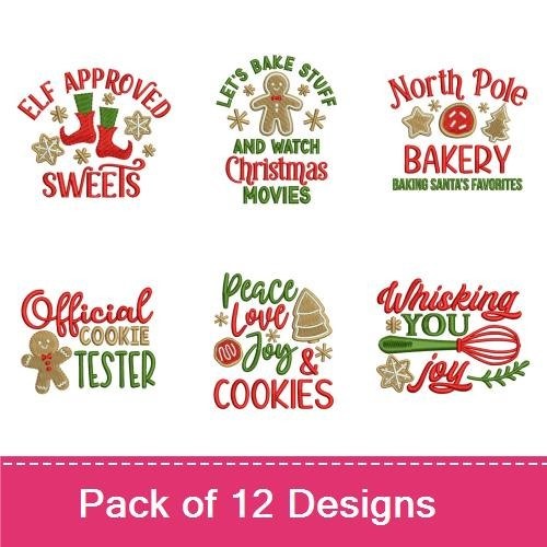 Christmas Baking Embroidery Designs Bundle – Bake the Season Bright, Baking Christmas Cheer, Batter Not Pout & More (12 Designs)
