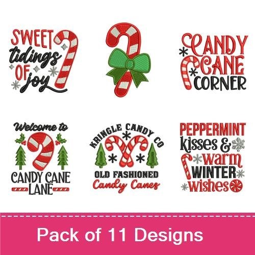 Christmas Candy Cane Embroidery Designs Bundle – Sweet Tidings of Joy, Santa's Sweet Shop, Candy Cane Lane & More (11 Designs)