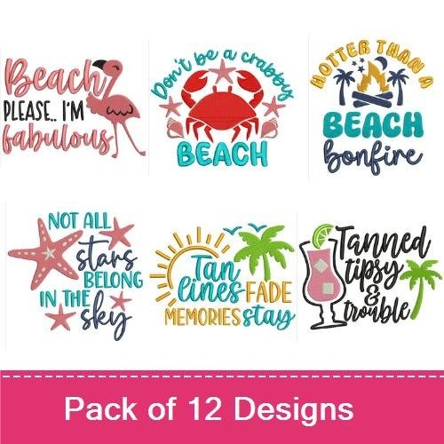 Beach and Coastal Embroidery Designs Bundle – Beach Please I'm Fabulous, Relax You're on Beach Time, & More (12 Designs)