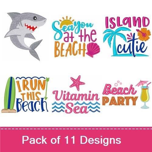 Beach Party Embroidery Designs Bundle – I'm a Little Snappy Crab, Shark, Seahorse & More (11 Designs)