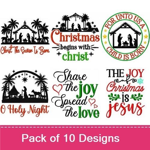 Christian Christmas Embroidery Designs Bundle – Nativity Scene, Glory to the Newborn King & More (10 Designs)