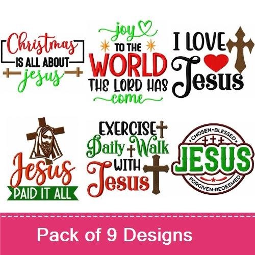 Christian Faith Inspirational Embroidery Designs Bundle – My Favorite Christmas Light is Jesus, Christmas is All About Jesus, & More (9 Designs)