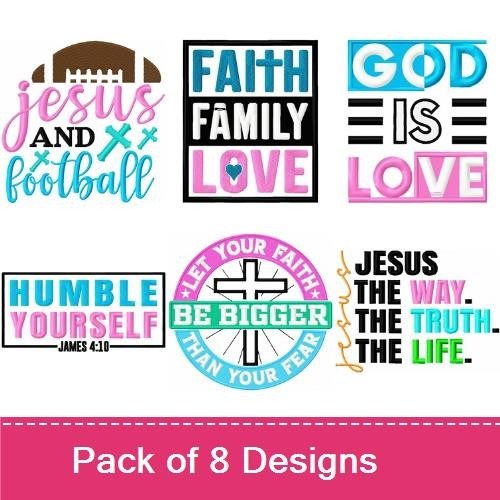 Christian Faith Inspirational Embroidery Designs Bundle – Jesus and Football, Simply Blessed, Woke Pray Slay & More (8 Designs)