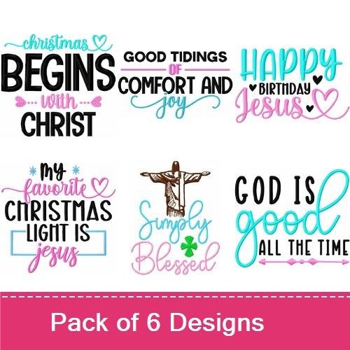 Christian Inspirational Quotes Embroidery Designs Bundle – Christmas Begins with Christ, Good Tidings of Comfort & Joy, & More (6 Designs)