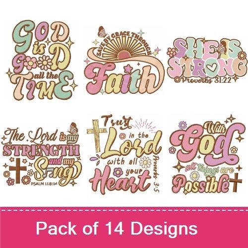 Inspirational Christian Faith Embroidery Designs Bundle – God is Good, Keep the Faith, With God All Things Are Possible & More (14 Designs)