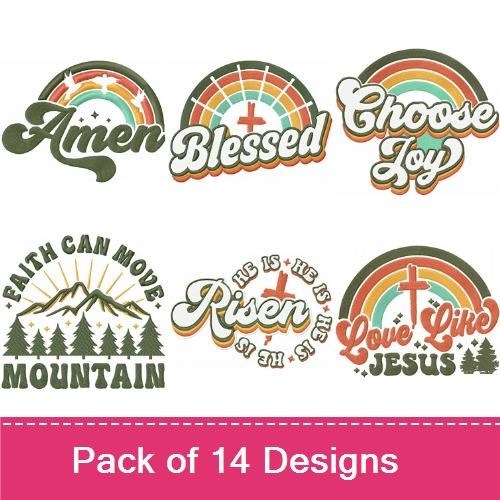 Christian Faith Embroidery Designs Bundle – Child of God, Be a Kind Human, Jesus Vibes & More (14 Designs)