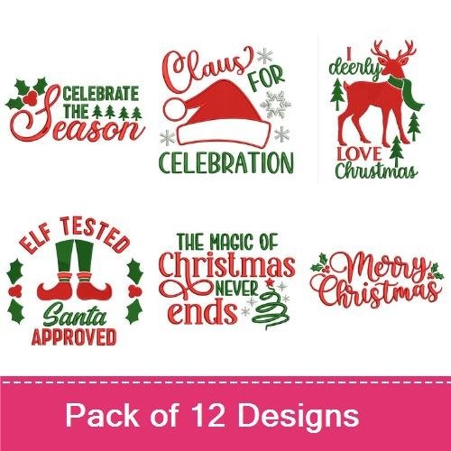 Redwork Christmas Sentiments Embroidery Designs Bundle – Claus for Celebration, Candy Cane Dreams, Joy to All & More (12 Designs)