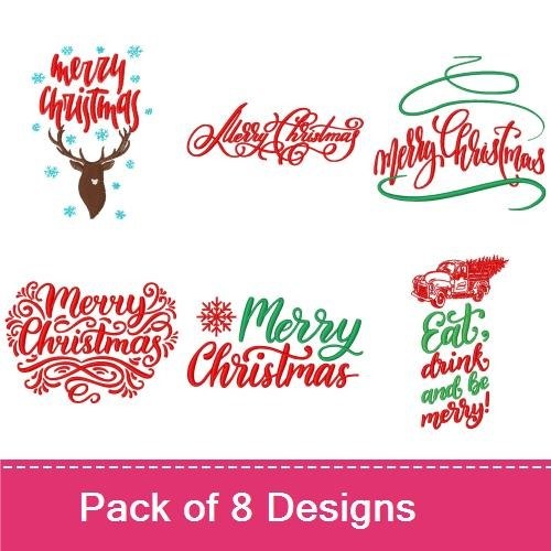 Christmas Embroidery Designs Bundle – Merry Christmas with Antlers, Merry Christmas Script Red & More (8 Designs)