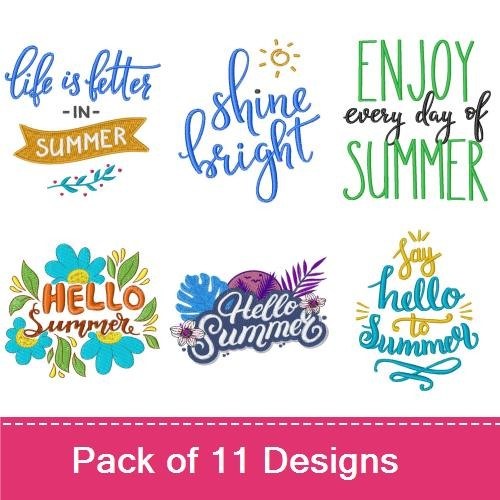 Summer Quotes Embroidery Designs Bundle – Life is better in Summer, Hello Sunshine, Summer Vibes & More (11 Designs)