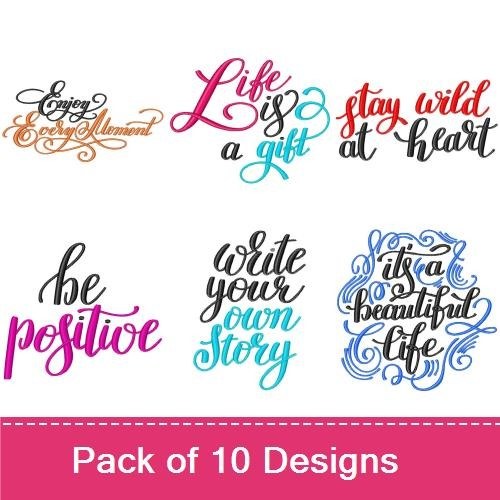 Inspirational Quotes Embroidery Designs Bundle – Make it Happen, Stay Positive, Happiness is Homemade & More (10 Designs)