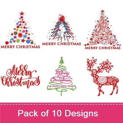 Christmas Tree Embroidery Designs Bundle – Merry Christmas Tree, Red Christmas Tree with Ornaments, & More (10 Designs)