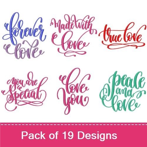 Romantic Quotes About Love Embroidery Designs Bundle – Always in Love, You Make Me Happy, Forever Love & More (19 Designs)