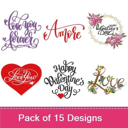 Valentine's Day Greetings Embroidery Designs Bundle – Happy Valentine's Day Script, You are Loved Script, Be Mine Script & More (15 Designs)