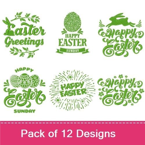 Easter Greetings Embroidery Designs Bundle – Easter Bunny, Happy Easter Sign, Easter Egg with Floral & More (12 Designs)