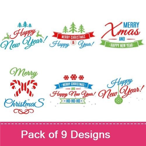 Christmas & New Year Greetings Embroidery Designs Bundle – Merry Christmas, Happy New Year, Xmas and Happy New Year & More (9 Designs)