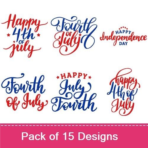 4th of July Embroidery Designs Bundle – Happy Fourth of July, Independence Day, American Flag & More (15 Designs)
