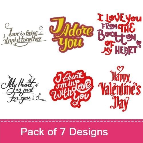 Romantic Love Quotes Embroidery Designs Bundle – Love is being stupid together, I Adore You, I love you from the bottom of my heart & More (7 Designs)