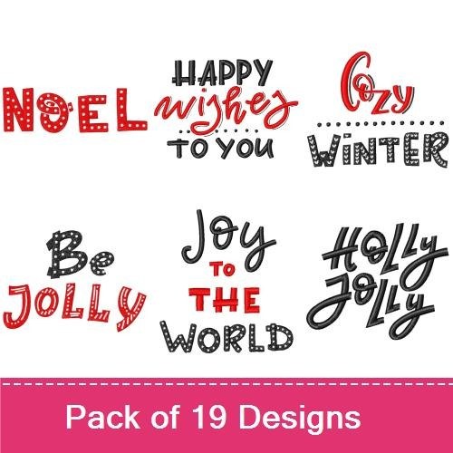 Christmas and Winter Greetings Embroidery Designs Bundle – Happy Wishes to You, Noel, Merry Christmas & More (19 Designs)