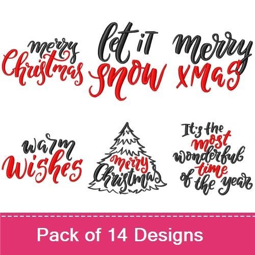 Holiday Greetings Embroidery Designs Bundle – Merry Christmas, Happy Holidays, Cheers! & More (14 Designs)