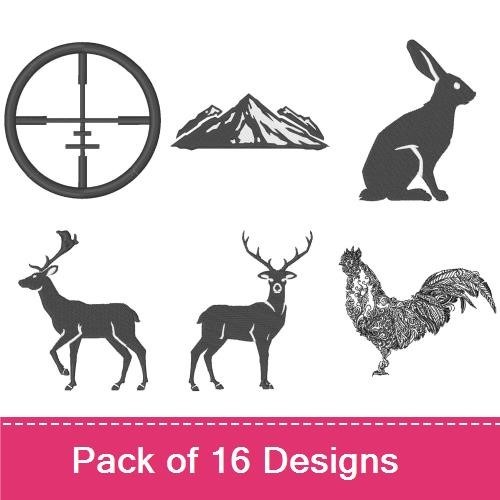 Wildlife & Hunting Embroidery Designs Bundle – Horse Head, Deer, Duck Silhouette & More (16 Designs)
