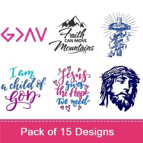 Faith & Inspiration Quotes Embroidery Designs Bundle – Jesus Loves You, Focus on God, My Hope is in God & More (15 Designs)