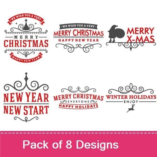 Christmas and New Year Greetings Embroidery Designs Bundle – Merry Christmas, Happy New Year, Winter Holidays & More (8 Designs)
