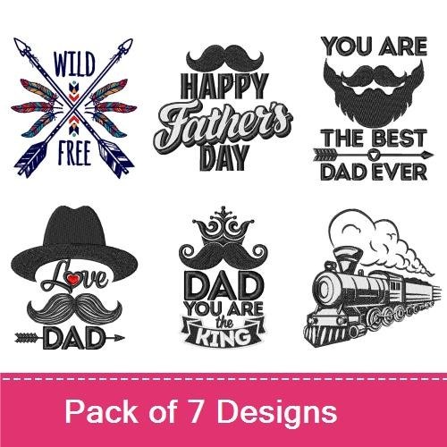 Father's Day Embroidery Designs Bundle – Happy Father's Day, You Are the Best Dad Ever, Mustache Design & More (7 Designs)