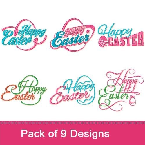 Easter-themed Embroidery Designs Bundle – Happy Easter with Eggs, Joyful Easter Message & More (9 Designs)