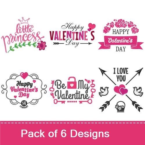 Valentine's Day Embroidery Designs Bundle – Happy Valentine's Day with Heart, Be My Valentine, I Love You & More (6 Designs)