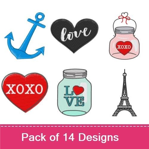 Applique Love and Romance Embroidery Designs Bundle – LOVE Letter, Heart, Cupid & More (14 Designs)