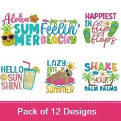 Summer Vibes Embroidery Designs Bundle – Aloha Summer, Beach Chair, Hello Sunshine & More (12 Designs)