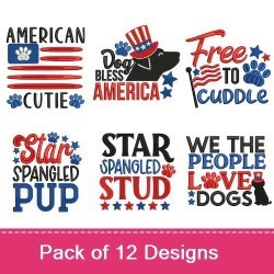 Dog & American Flag Embroidery Bundle – Patriotic Designs (6 Designs)