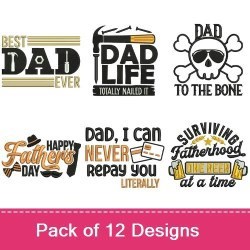 Dad-Themed Quotes & Bearded Dad Embroidery Designs Bundle – Best Dad Ever, Worst Jokes Best Dad & More (12 Designs)