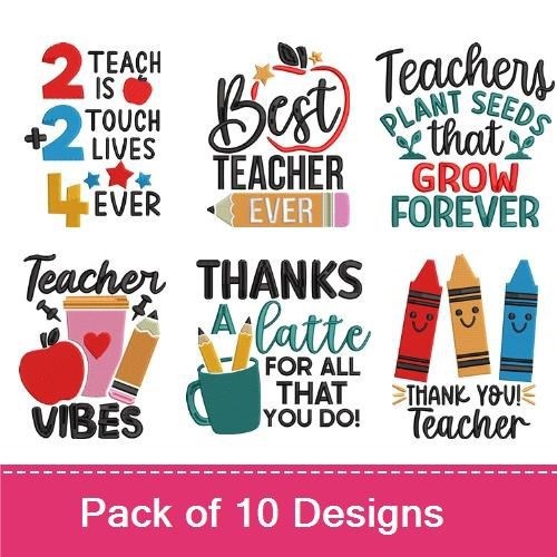 Teacher Appreciation Quotes Embroidery Bundle – You Will Always Bee My Favorite Teacher, Thank You for Being a Part of My Story & More (10 Designs)