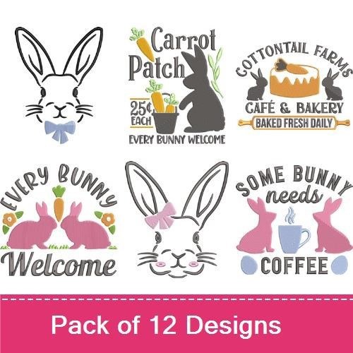 Easter Bunny Embroidery Designs Bundle – Carrot Patch, Every Bunny Welcome, Farm Fresh Easter Eggs & More (12 Designs)