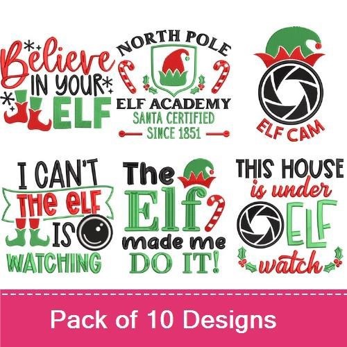 Elf Christmas Embroidery Designs Bundle – Believe in Your Elf, The Elf Made Me Do It, & More (10 Designs)