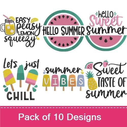 Summer Fruit Embroidery Designs Bundle – Find Your Sunshine, Easy Peasy Lemon Squeezy, Watermelon Slice & More (10 Designs)