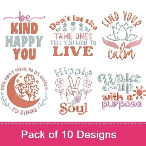Inspirational Quotes Embroidery Designs Bundle – Believe In Yourself, Go Where The Peace Is, & More (10 Designs)