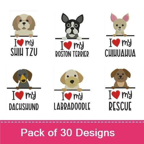 Dog Breed Embroidery Bundle – Shih Tzu, Boston Terrier, and More (30 Designs)